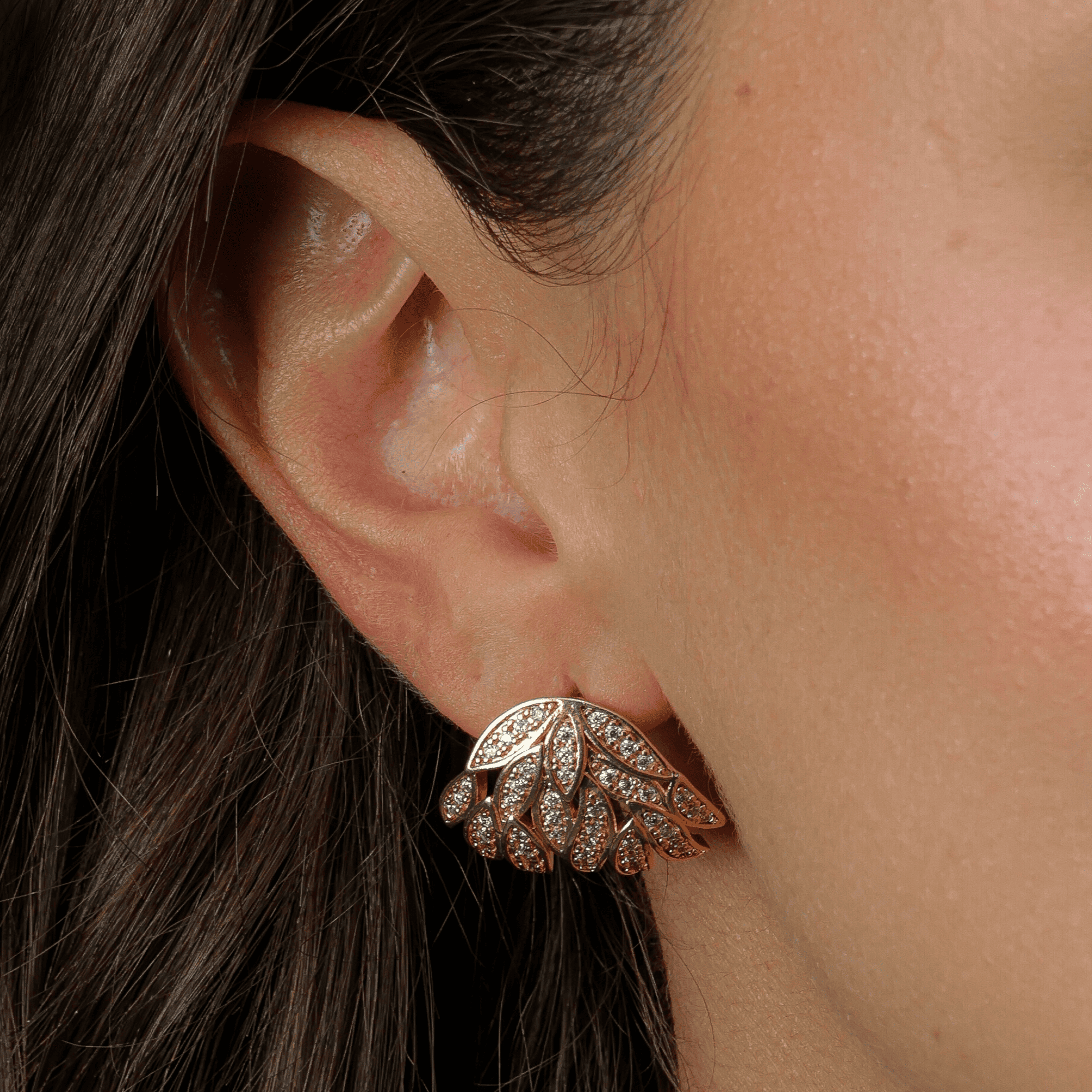 Brinco Dourado de Folhas Cravejado de Zircônias - Galeria