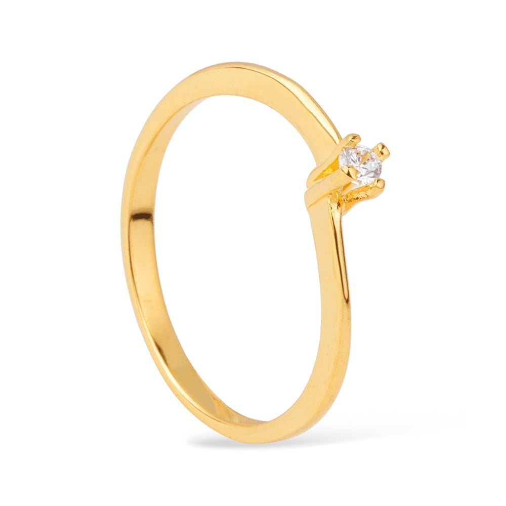 Anel Solitário Delicado com Zircônia Banhado a Ouro 24K