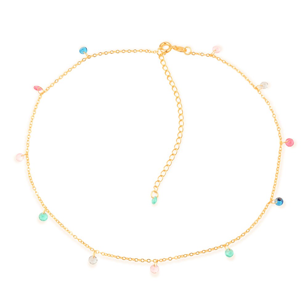 Colar Dourado Chocker Pontos de Luz Coloridos Cristais