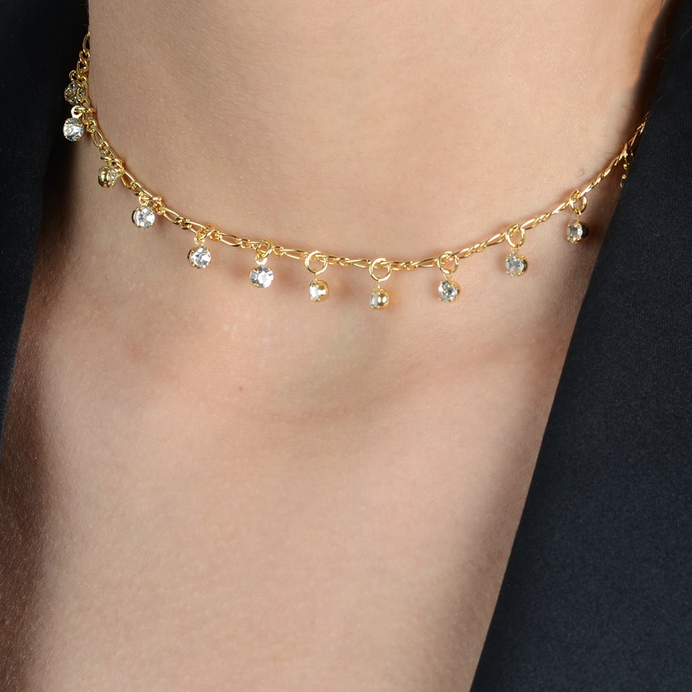 Chocker Dourada Pontos de Luz com Extensor - Galeria
