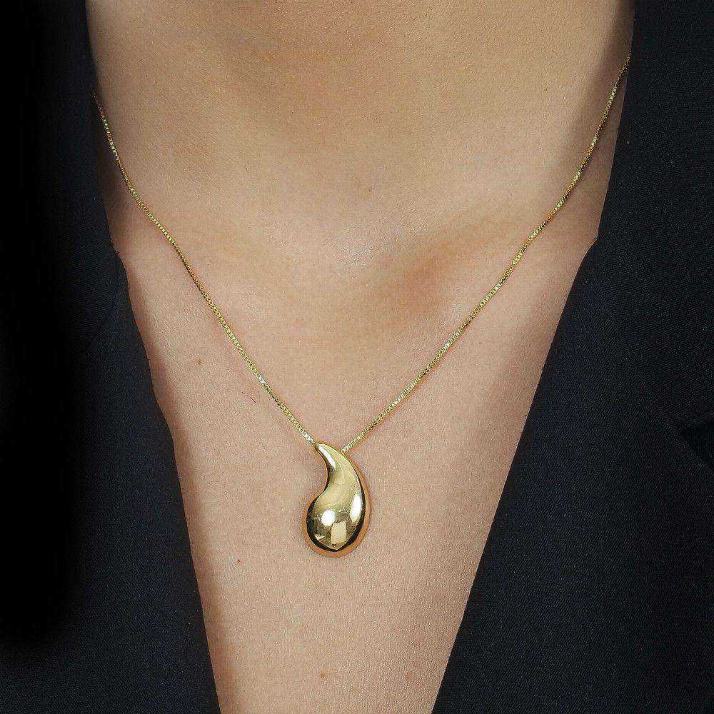 Colar Dourado de Gota Curvada - Galeria