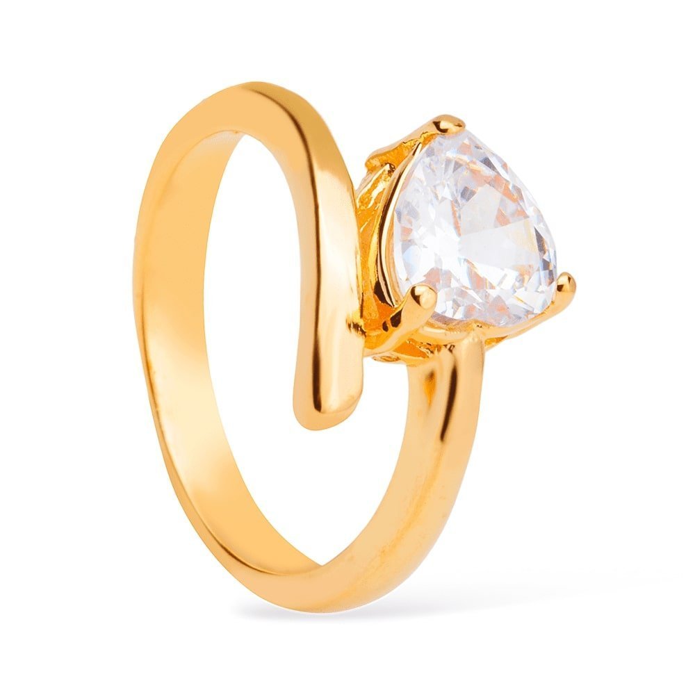 Anel Solitário Coração com Zircônia Banhado a Ouro 24K