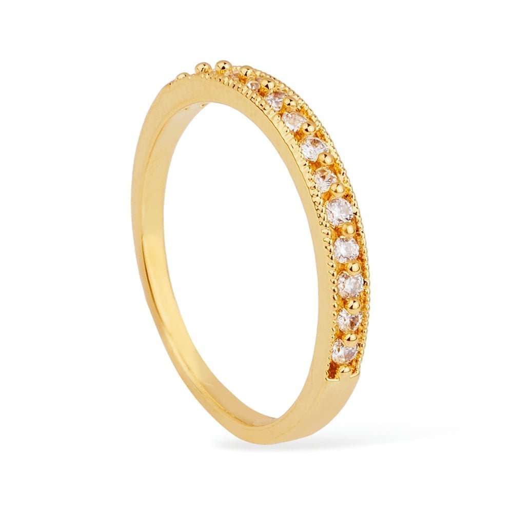 Anel Aparador de Aliança Cravejado de Zircônia Banhado a Ouro 24K