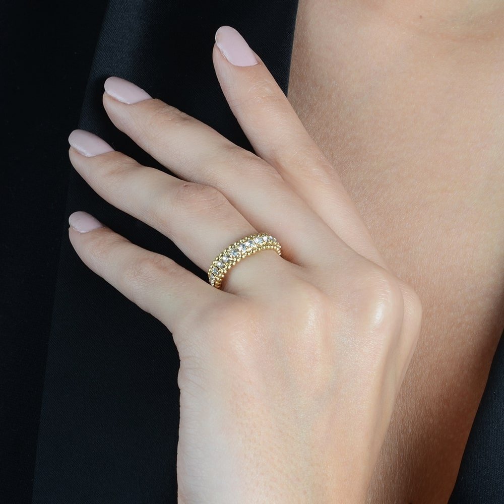 Anel Aparador Cravejado de Zircônia Banhado a Ouro 24K